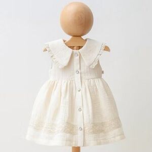 Ivory Lace-Trim Button Front Baby Dress